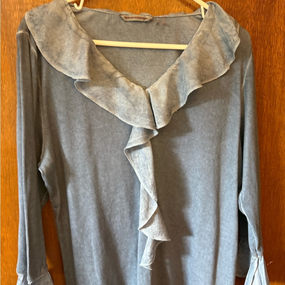 Soft Surroundings Blue Ribbed Top in light denim